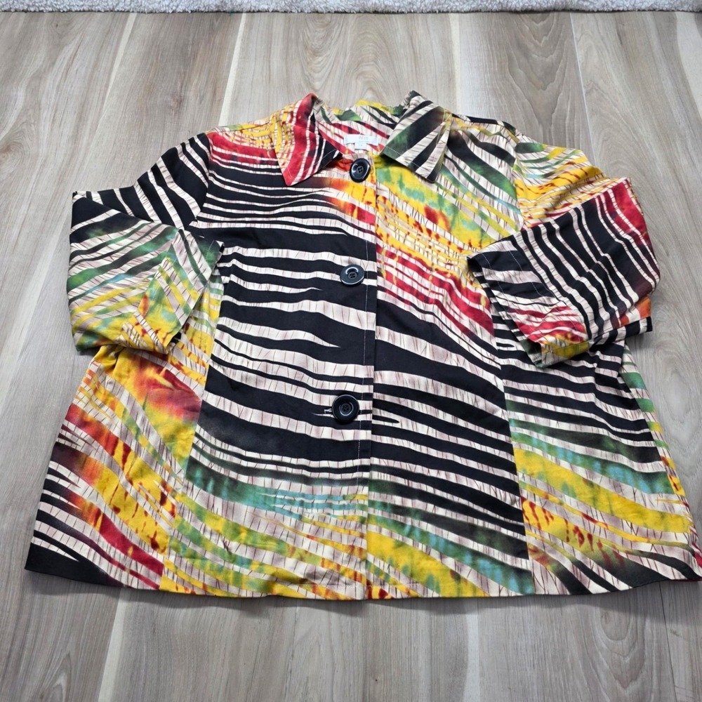 Erin by Erin London Jacket Abstract Zebra Print Button Up‎ 2X Multi Color Womens